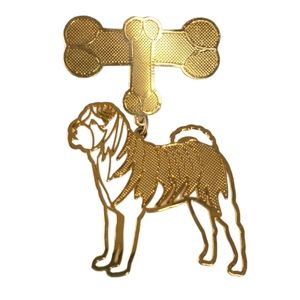 Gold Tone Dog & Bone Dangle Brooch Unsigned